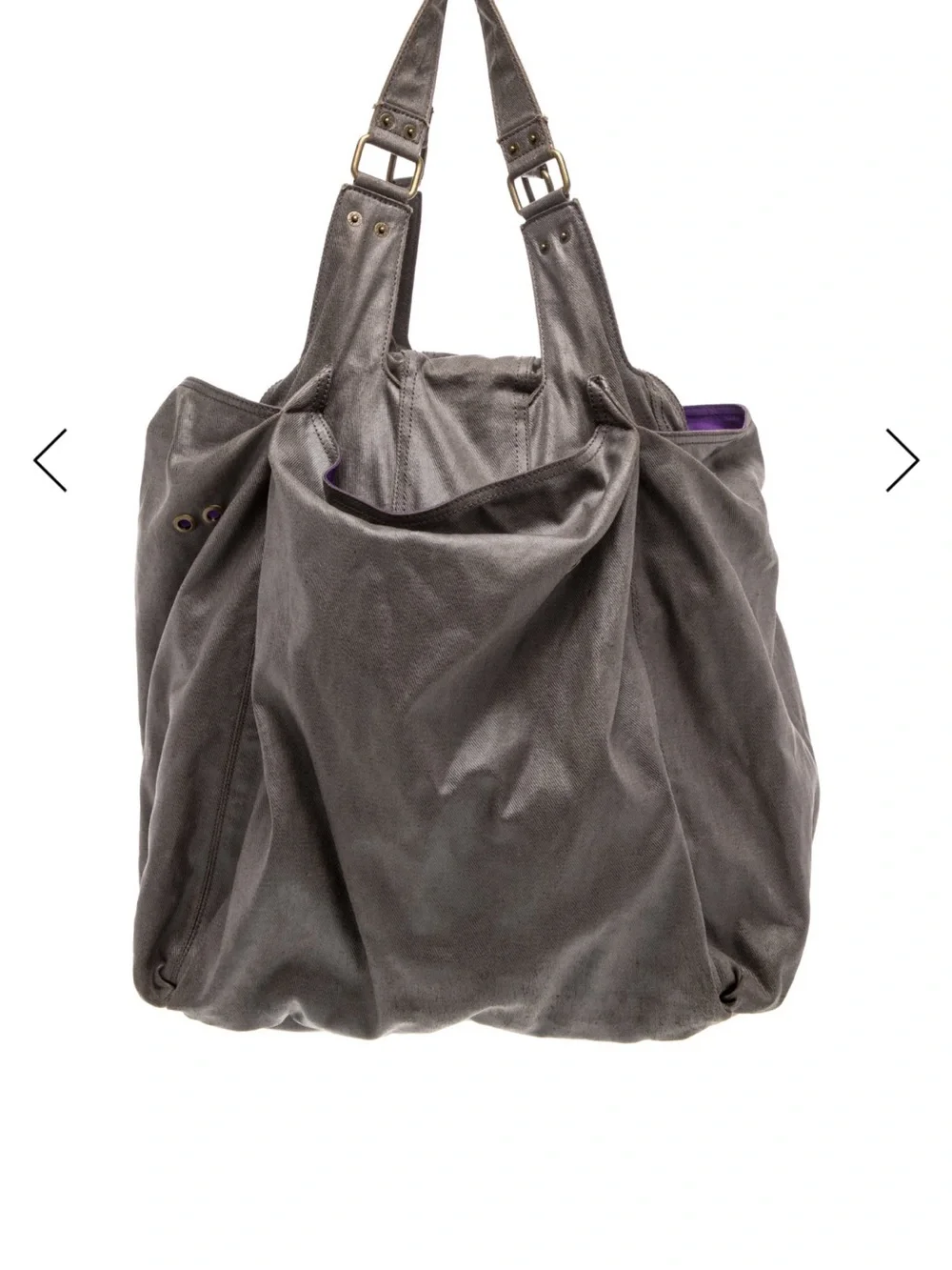 See by Chloé Metallic Gray Leather Tote with Charm Letters